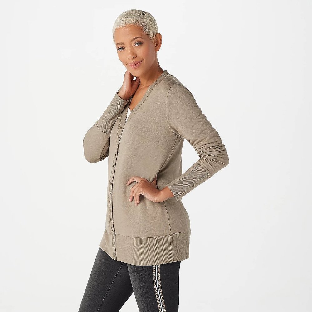 Women's French Terry Snap Front Cardigan - Taupe